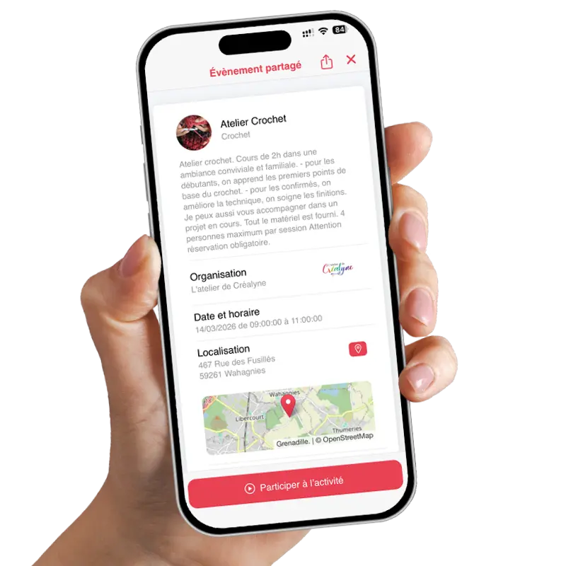 Capture d’écran de l’application Grenadille présentant la mise en relation entre participants